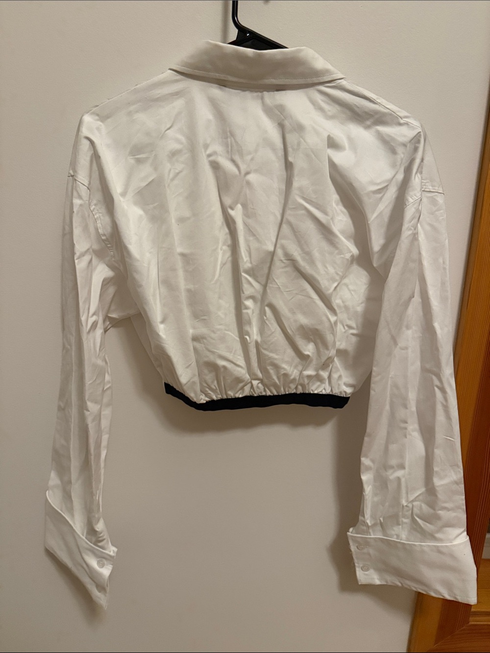 Zara White Cropped Elastic-Hem Button Shirt - Picture 4 of 4